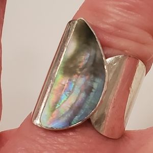 VTG STERLING SILVER AND ABALONE ADJUSTABLE RING
